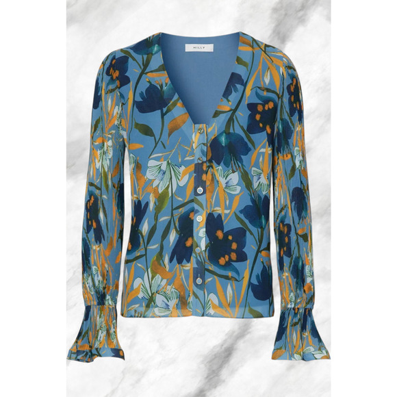 (60% OFF) NWT Milly Greer Watercolor Azalea Top in Blue/Multi Small MSRP $375 - Picture 6 of 6